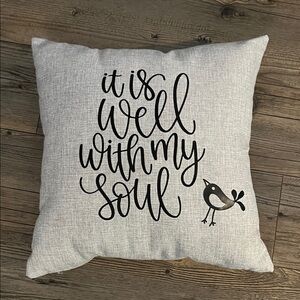 Source Unknown Elegant Gray Pillow with Black Script and Bird